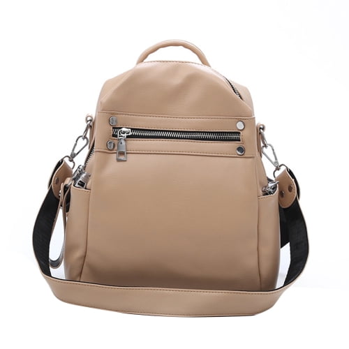 New fashion womens telescopic backpack PU leather youth shoulder bag,Brown 