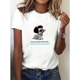 thumbnail image 1 of Women's Casual Graphic Tee with Cartoon & Spanish Quote Print - Soft Cotton, Round Neck, Short Sleeve, Machine Washable, Grey, Ladies T Shirts, 1 of 7