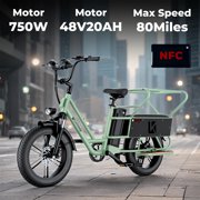 20" Cargo Electric Bike - 750W Motor 48V Li-ion Battery Hydraulic Disc Brakes 35-80 Mile Range Shimano 7 Speed 20x4 Tires Steel Frame (NFC Display Included) Green