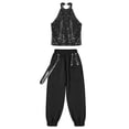 thumbnail image 3 of YONGHS Kids Girls Halter Hip Hop Jazz Dance Crop Top with Cargo Jogger Pants Set Performance Dancewear Black 14, 3 of 5