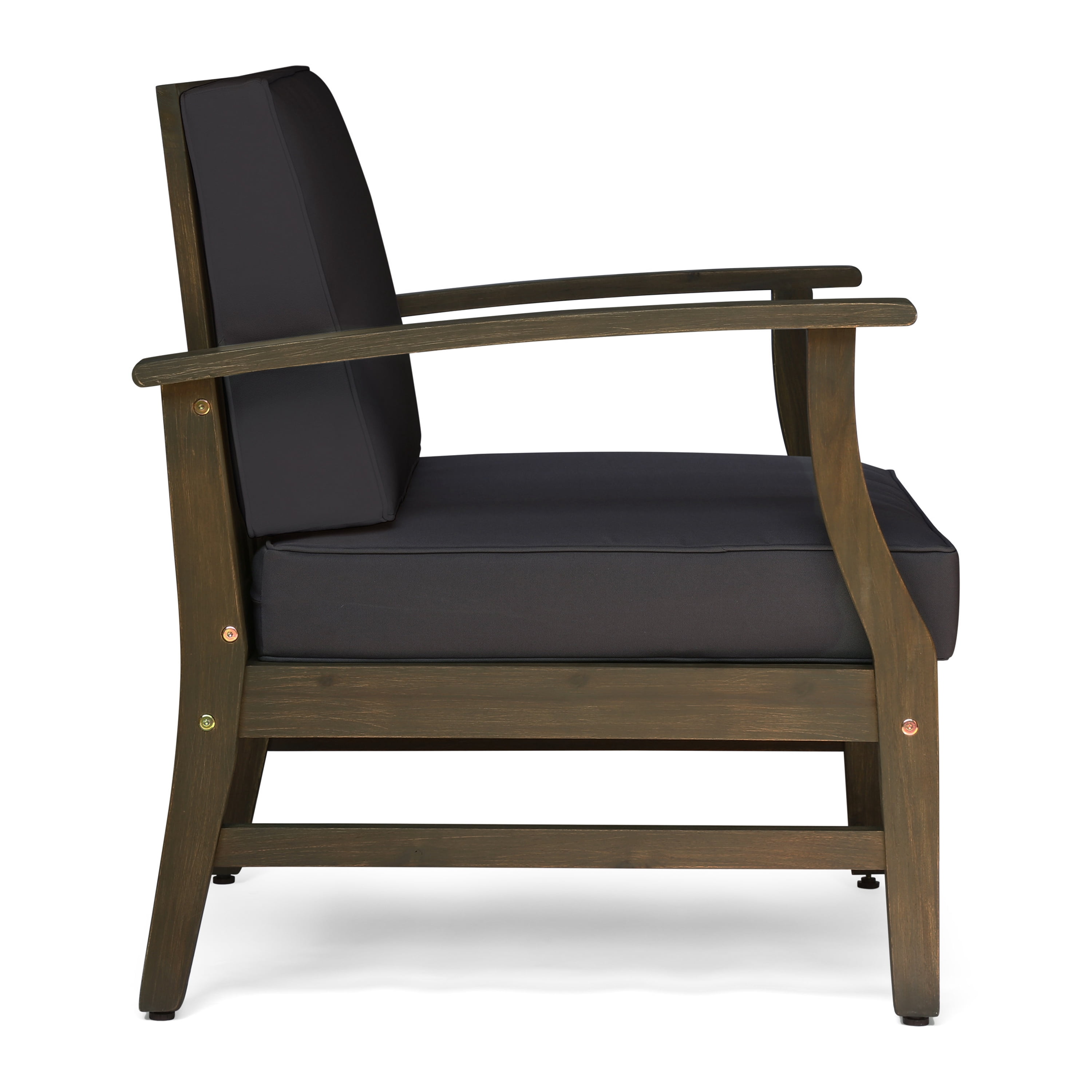 Outdoor Single Acacia Wood Club Chair, Comfort Leisure Seat for Patio Garden, Dark Gray