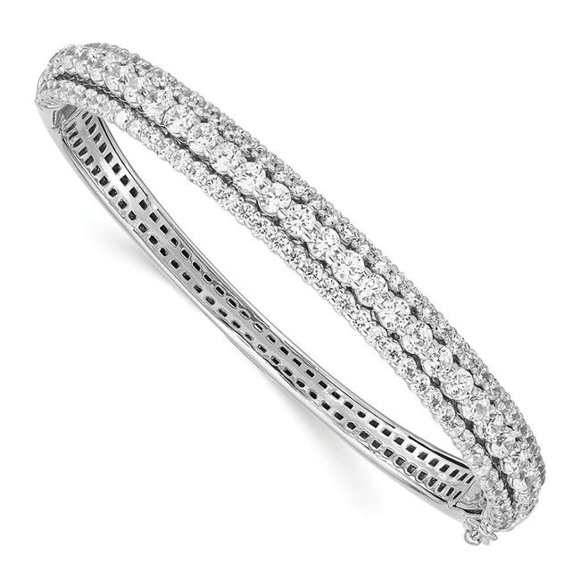 Sterling Silver CZ Hinged Bangle