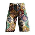 thumbnail image 4 of Women's Casual Pants Flare Denim Shorts For Women Wide Leg Denim Shorts Woman Vintage Floral Print High Waisted Straight Stretch Pants With Pockets,Gold Women's Casual Pants M, 4 of 4