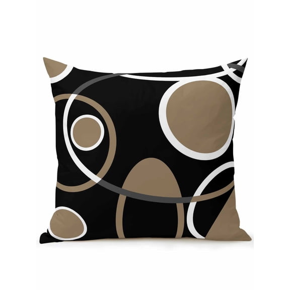 Waterproof Outdoor Throw Pillows with Inserts 18"x18", Black Brown Soft Decorative Pillowcases for Couch Bedroom, White Circle Modern Minimalist Geometric Pillow Covers for Sofa Living Room