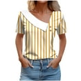 thumbnail image 2 of HOMBOM Yellow Tops for Women Fall 2025 Striped Lapel Short Sleeve Asymmetrical Collar V Neck T-shirt XL, 2 of 5