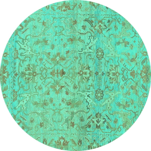 Ahgly Company Indoor Round Oriental Turquoise Blue Traditional Area Rugs, 8' Round