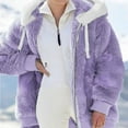 thumbnail image 2 of Ynynloco Womens Plus Size Winter Casual Fuzzy Fleece Jacket Hooded Purple Long SLeeve Cardigan Coats Outerwear with Pockets, 2 of 4