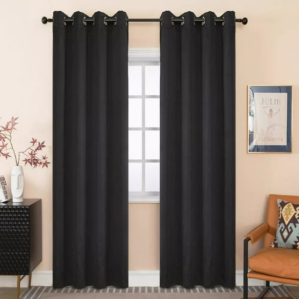 Nanwei Cortinas Blackout Opacasantiruido Térmico Opacas Para Estar/recámara Para 100% Poliéster De Sala Tela Impermeable Liso Y Suave 132 X 214cm En La Parte Superior Con Ojales 2 Paneles Negro