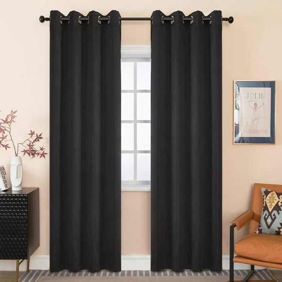 Nanwei Cortinas Blackout Opacasantiruido Térmico Opacas Para Estar/recámara Para 100% Poliéster De Sala Tela Impermeable Liso Y Suave 132 X 214cm En La Parte Superior Con Ojales 2 Paneles Negro