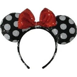Minnie Mouse Polka Dot Ears Pink Sequin Bow Headband