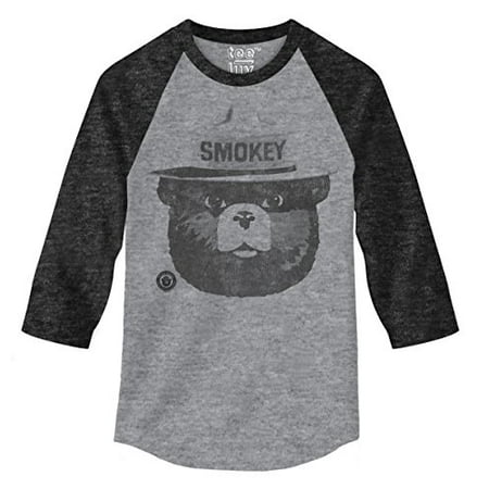 - Smokey the Bear on Grey & Onyx 3/4 Sleeve Raglan-small
