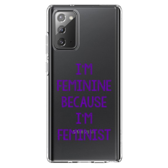 DistinctInk Clear Shockproof Hybrid Case for Galaxy Note 20 ULTRA (6.9" Screen) - TPU Bumper Acrylic Back Tempered Glass Screen Protector - I'm Feminine Because I'm Feminist