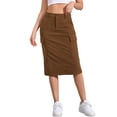 thumbnail image 1 of Falda Midi de Corderoy para Mujeres Inspire Chic, Cintura Alta, Espalda Elástica, Talla XL, Color Marrón, 1 of 6