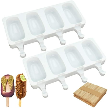 Silicone Popsicle Molds Set Of 2 - 3 Cavity Oval Ice Pop Molds With 100 Wooden Sticks