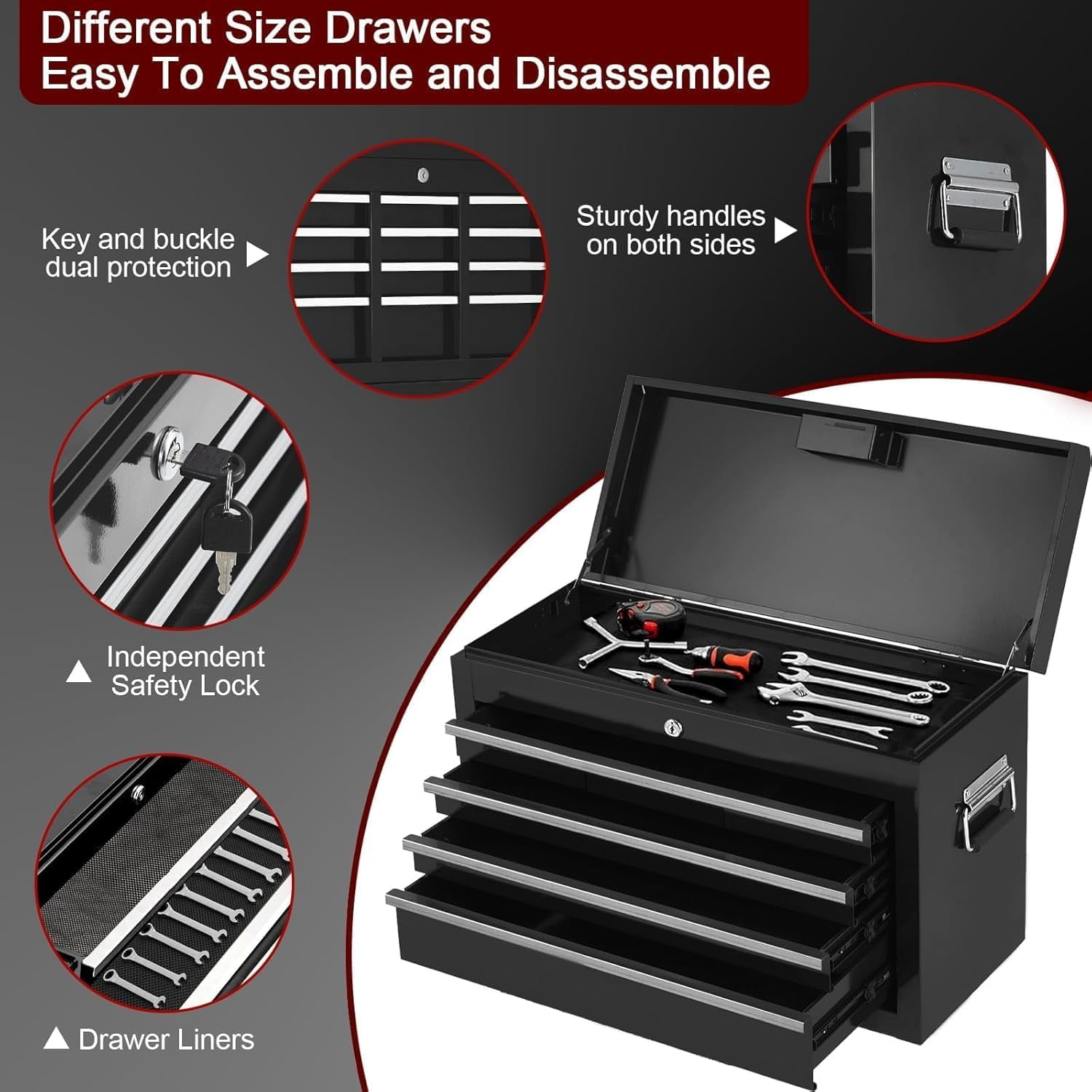 WildBreak 5 Drawers Tool Chest, with Wheels, Heavy Duty, for Garage & Workshop, Black