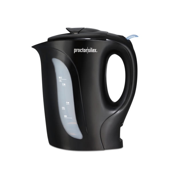 Proctor Silex Electric Kettle, Detachable Cord, Auto Shutoff, Boil-Dry Protection, 1 Liter Capacity, Black, K2071PS