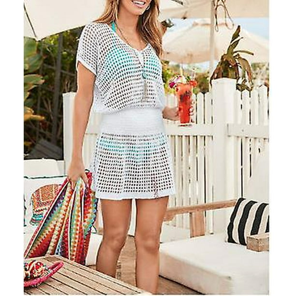 2022 Vestidos de playa de punto Pareo De Plage Traje de bano Cubrir Ropa de playa Pareos De Playa Mujer Bikini Cubrimientos q800WHITE