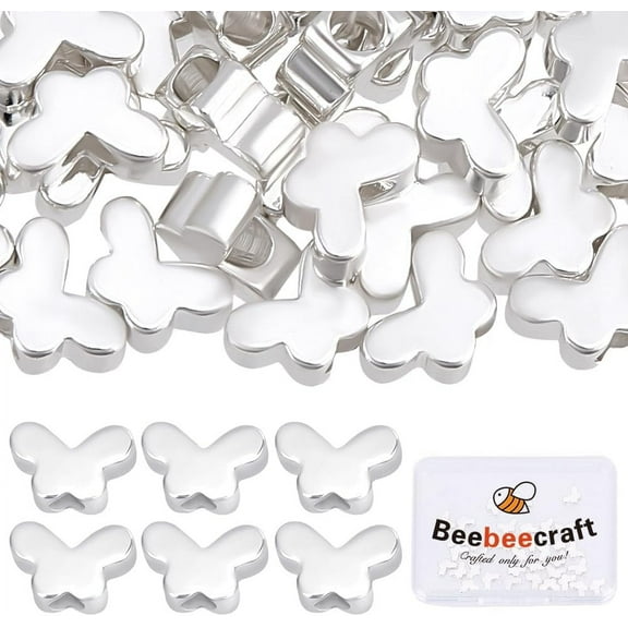 1 Box 50Pcs Butterfly Spacer Beads 925 Sterling Silver Plated Brass Metal Loose Beads Charms