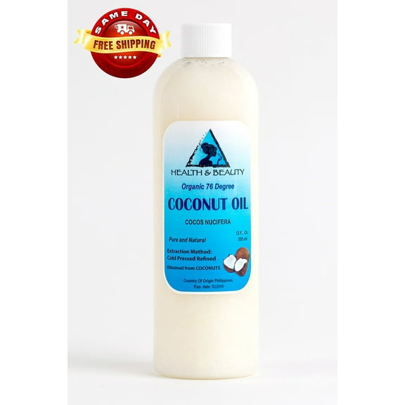 COCONUT OIL 76 DEGREE ORGANIC CARRIER REFINED COLD PRESSED 100% PURE 12 OZ