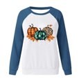 thumbnail image 4 of SwiftWear Fall Season Pumpkin Pattern Sweatshirt for Women Comfort Fit Raglan Long Sleeve Pullover Tops Thanksgiving Halloween Theme Casual Wear with Leaf Motifs Blue, 4 of 4