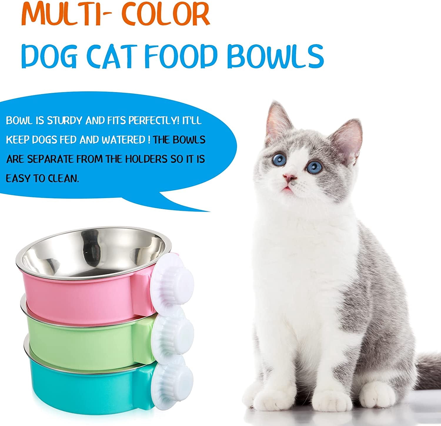 12-Pack Stainless Steel Hanging Crate Bowls - Removable Kennel Food Water Cups for Puppy Dog Cat Bird Ferret Rabbit Guinea Pig