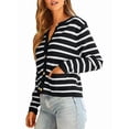 thumbnail image 2 of Women'S Lightweights Button Down Long Sleeve Casual Crew Neck Soft Knit Cardigan Sweater Tops Black & White S, 2 of 9