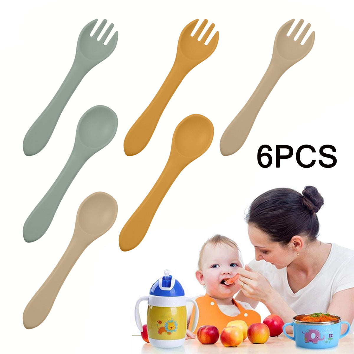 Vicloon Silicone Baby Spoon And Fork, 4 Pcs Baby Spoons Self Feeding 3-6  Months, Baby Spoon And Fork, Baby Utensils & Baby Feeding Supplies Infant  First Stage(Flesh&yellow) - Yahoo Shopping