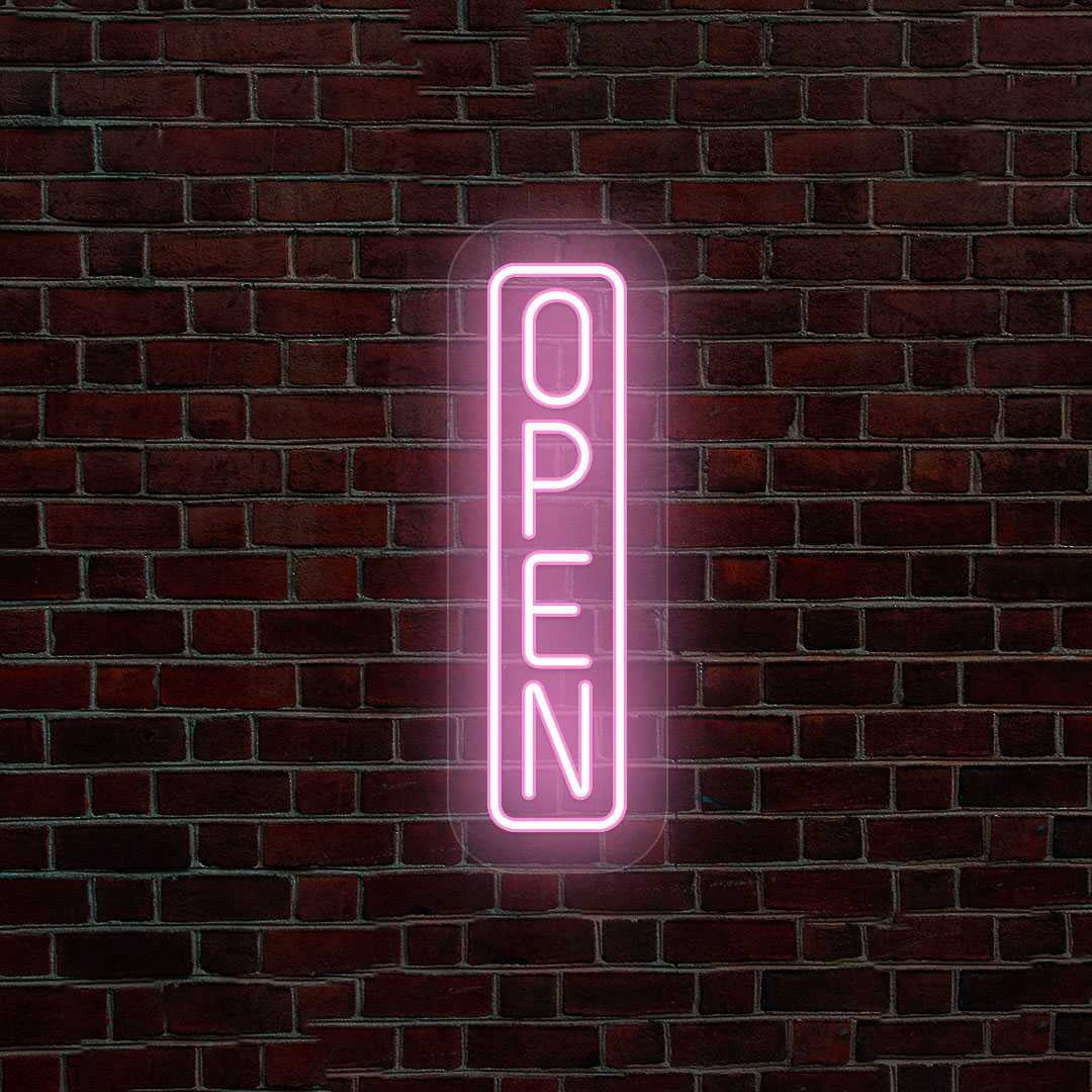Vertical Open Neon Sign (yellow, 11.5"(W)x34.5"(H))