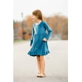 thumbnail image 5 of Millie Loves Lily Girls'Teal Rib Velour Long Sleeve Dress With Ruffle,Big Girls, Size 8, 5 of 5