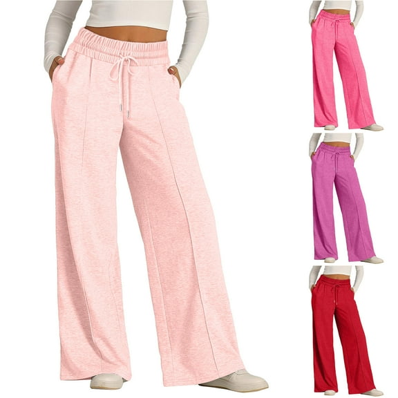 larppty Women's Low Waisted Baggy Sweatpants - Oversized Wide Leg Lightweight Pants with Elastic Drawstring & Pockets（Hot Pink，S）