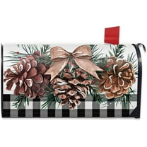 Winter Pine Cone Mailbox Cover Magnetic Standard Size 21" x 19", Buffalo Plaid Farmhouse Decorative Post Letter Box Wrap Decor, Christmas Pine Needle Bow Red Berry Garden Yard Outdoor Decoration