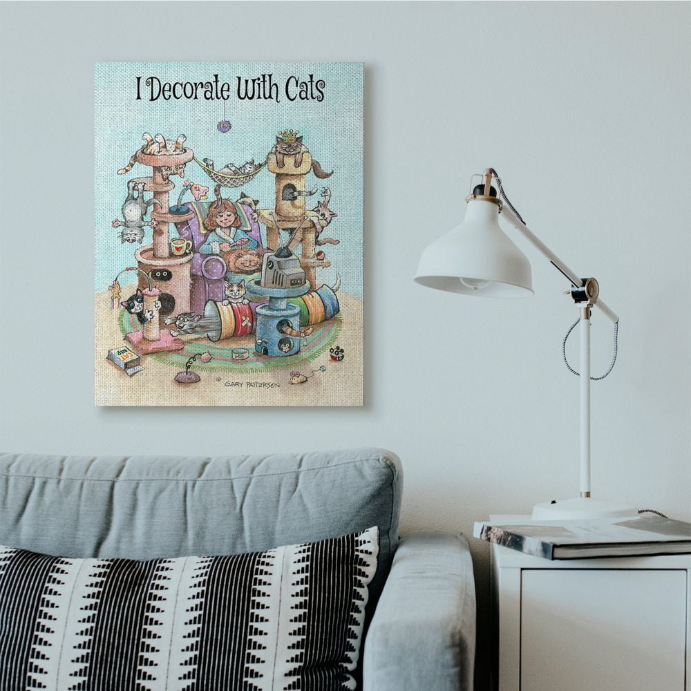 Stupell Industries I Decorate With Cats Funny Cartoon Pet Design Canvas Wall Art by Gary Patterson