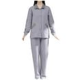 thumbnail image 2 of Besolor Womens Winter Fleece Pajamas 2 Piece Outfits Plush Cozy Button down Tops and Pants Sets Sleepwear with Pockets Gray, 2 of 5