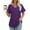 Purple, variant on Uaswgudfs Women's Trend V-Neck Short Sleeve Top with Cutout Textured Fabric - Asymmetrical Hem Casual Summer Blouse