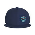 thumbnail image 2 of DouZhe Flat Brim Cap Snapback Hat, Cartoon Sugar Skull Flowers Prints Adjustable Blue Adult Baseball Cap, 2 of 7