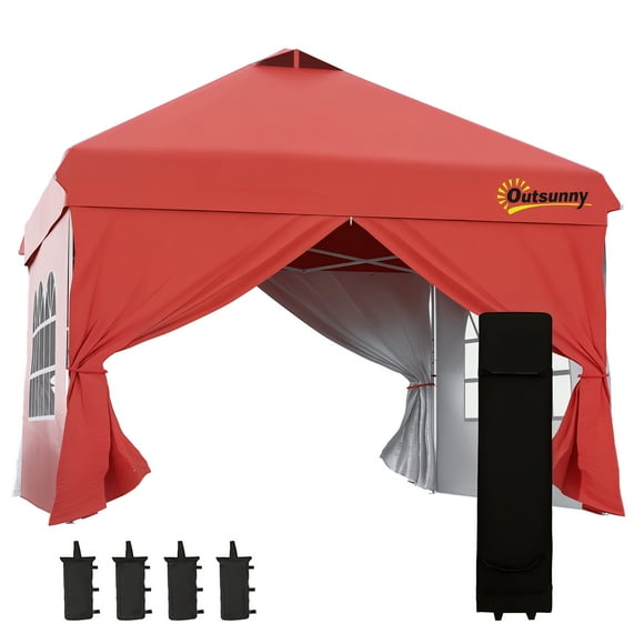 Outsunny Abri Instantané 10 Pieds x 10 Pieds, Tente Pliante, Abri Solaire Instantané, Rouge