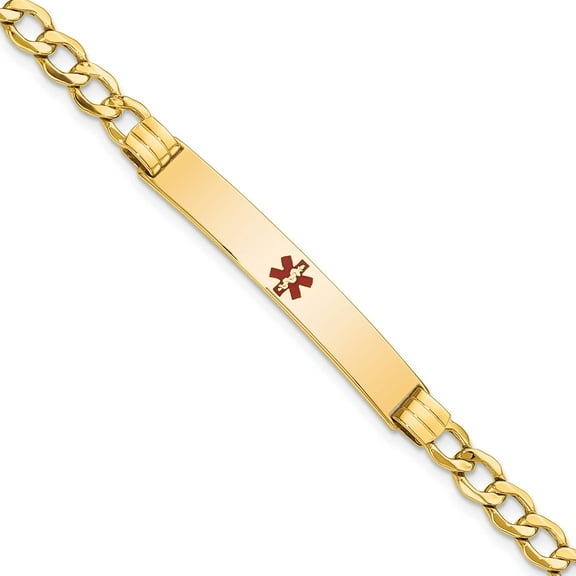 14K Yellow Gold Semi-Solid Medical Polished Red Enamel Cuban Id Bracelet (7 X 6.5) Made In United States xm572cr-7