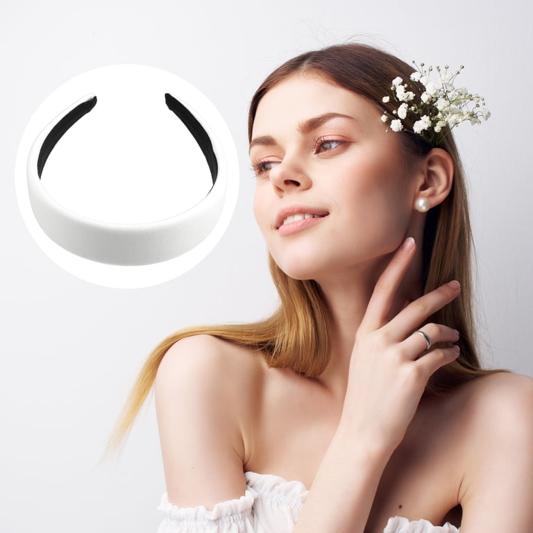 White vegan leather headband. White Weding Faux Leather Headband, Bride main image 2