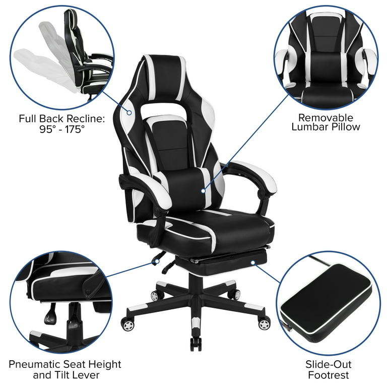 Flash Furniture Deepside Gaming Bundle-Cup/Headphone Desk & Reclining  Footrest Chair