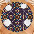 thumbnail image 2 of 44in Round Tablecloth with Elastic Edge, Waterproof Fitted Table Cover for 36-44" Tables, Boho Theme Polyester Reusable Table Cloths Wipe Clean for Picnic, Dining, Outdoor Use and Party Decor, 2 of 7