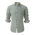 thumbnail image 3 of Mens Shirts Striped Long Sleeve Button Down Lapel Blouses Casual Outdoor Comfortable Loose Fall Tops Dark Green L, 3 of 5