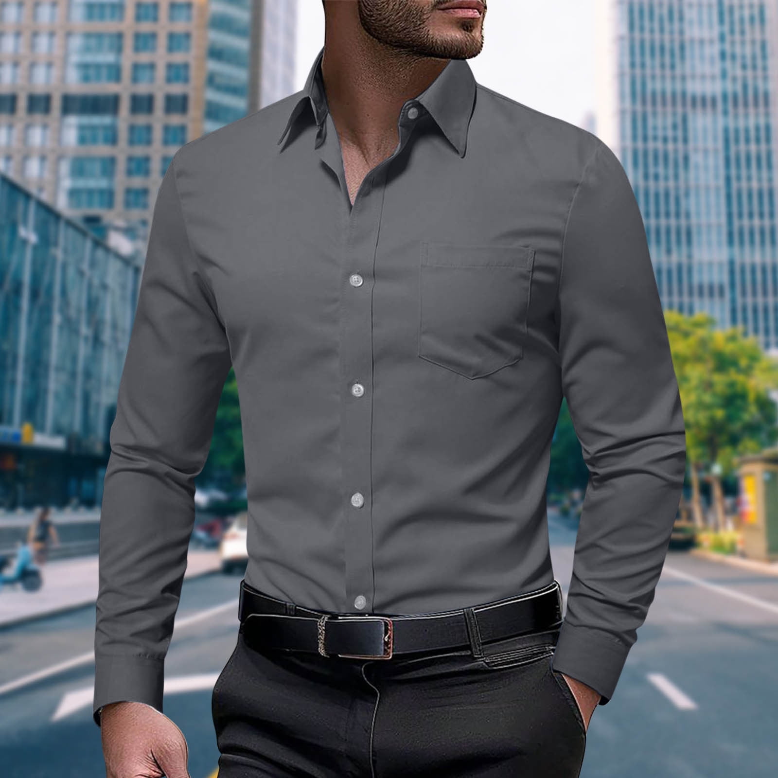 business casual dress shirt Slim Fit Dark Heather Grey Button Up Excellent sweatshirt for wearing on sports occasions Business Casual for Men |