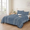 thumbnail image 3 of 3 Pieces King Quilt Set,Denim Blue and White Striped Soft Bedding Sets with 1 Quilt & 2 Pillow Shams,Modern Minimalist Lines Summer Bedspread Lightweight Coverlet Comforter for All Season, 3 of 9