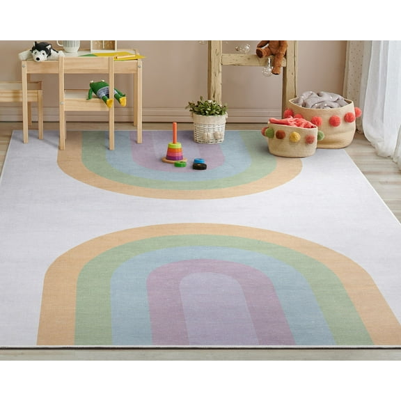 Well Woven Rainbow Watercolor Multicolor Pastel 3'3" x 5' Apollo Kids Collection