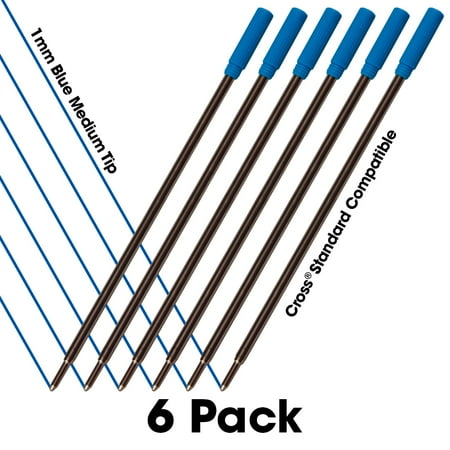 Cross Ink Refills - Jaymo - 6 - Blue Cross Compatible Ballpoint Pen Refills. Smooth Writing German Ink and 1mm Medium Tip. #8511