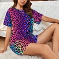 thumbnail image 4 of Wukai Leopard Neon Rainbow Gradient Women's Pajama Set,Short-Sleeve Top and Shorts with Elastic Waistband and Pockets for Loungewear, Yoga, and Casual Wear-XX-Large, 4 of 8