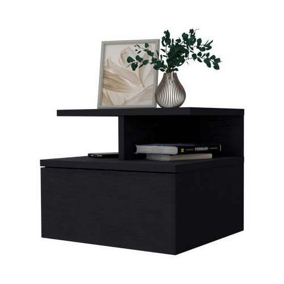Floating Nightstand with 2-Tier Shelf and 1-Drawer