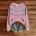 thumbnail image 2 of Womens Oversized Sweater Hoodie Western Ethnic Print Knit Pullover Loose Winter Tops Pocket Casual Boho Sweaters (L, Pink), 2 of 7