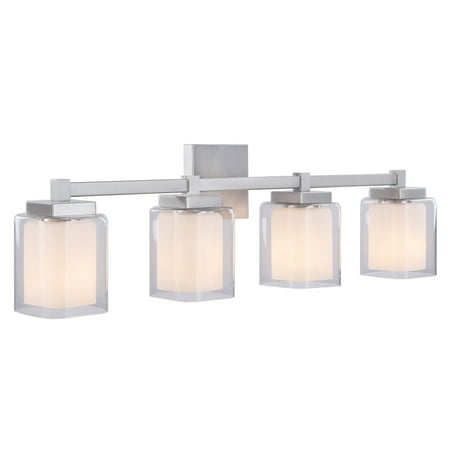 

Aspen Creative 62328 Bathroom Vanity 4 Lights Fixture 32 W x 9 H x 5-3/4 E. Satin Nickel Finish Bulb Not Included