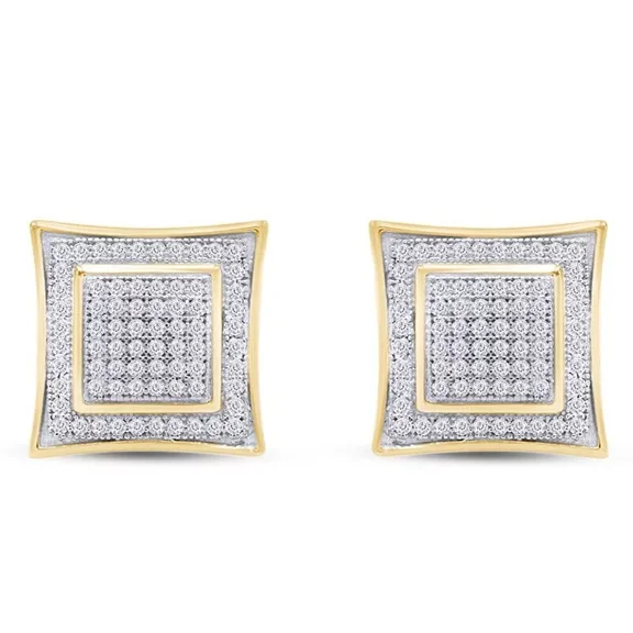 Double Square Kite Micro Pave 14K Gold Plated Fully Iced CZ Men Women Earrings